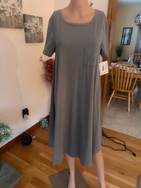 LuLaRoe Slate Gray Midi Swing Dress with Pocket